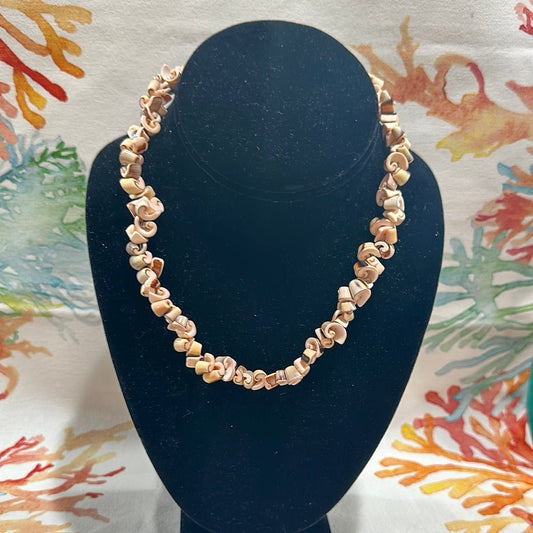 Vintage Natural Brown Carved Shell Necklace - Handmade Coastal Jewelry