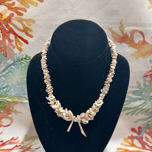 Vintage Natural White Carved Shell Necklace - Handmade Coastal Jewelry