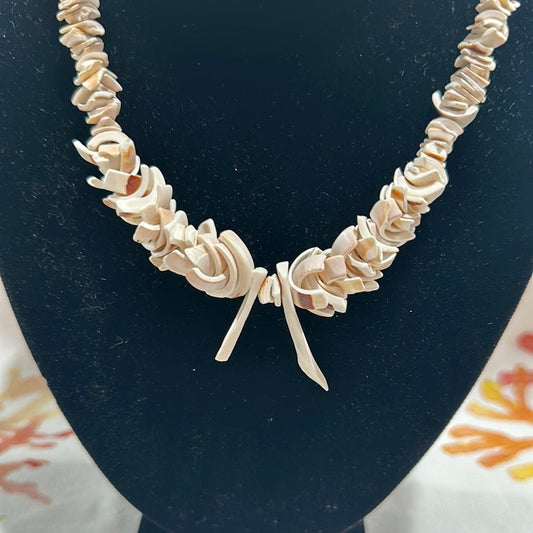 Vintage Natural White Carved Shell Necklace - Handmade Coastal Jewelry