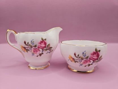 Vintage Queen Anne Creamer and Sugar Bowl Set – Floral Design with Gold Accents