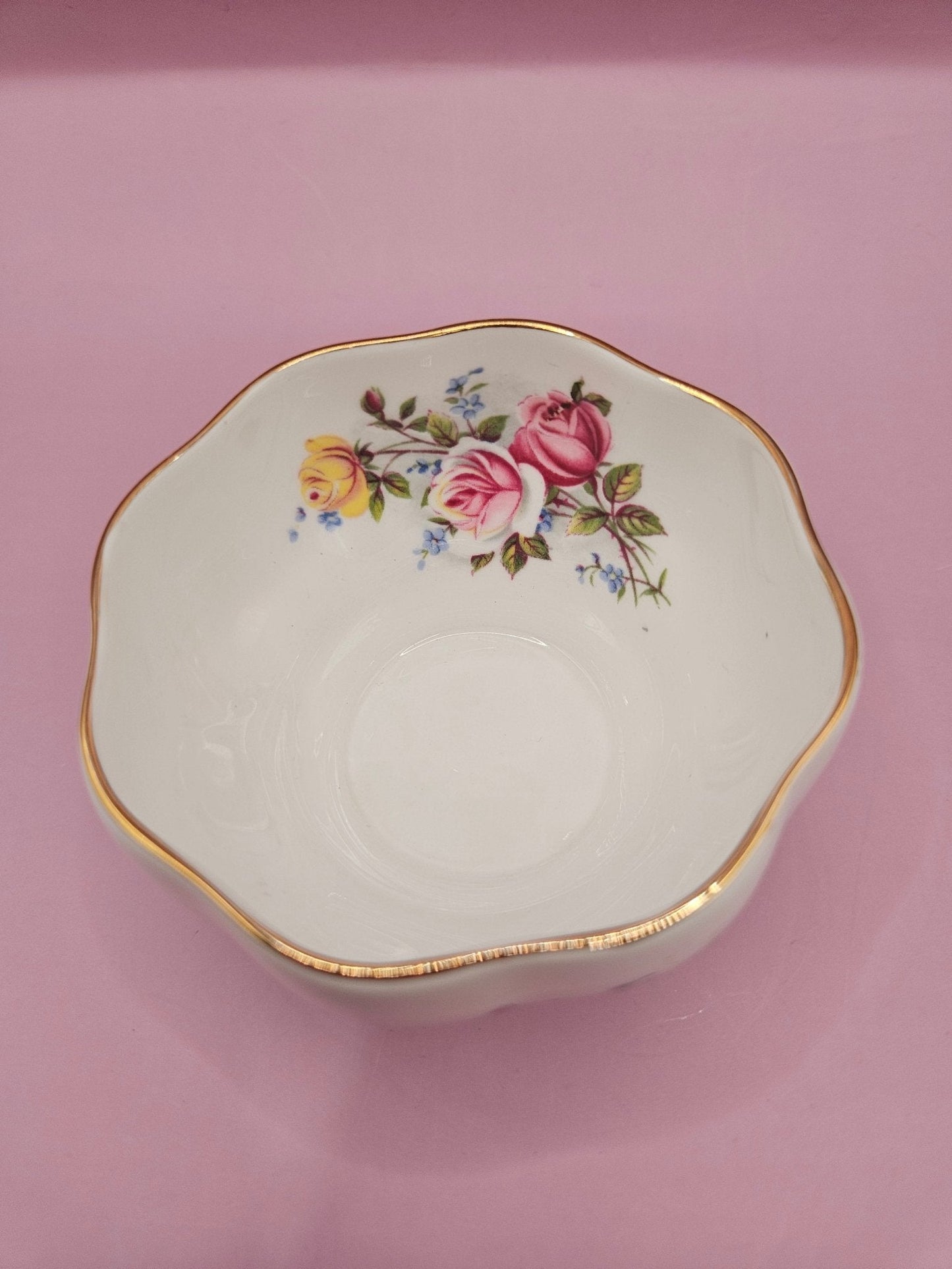 Vintage Queen Anne Creamer and Sugar Bowl Set – Floral Design with Gold Accents