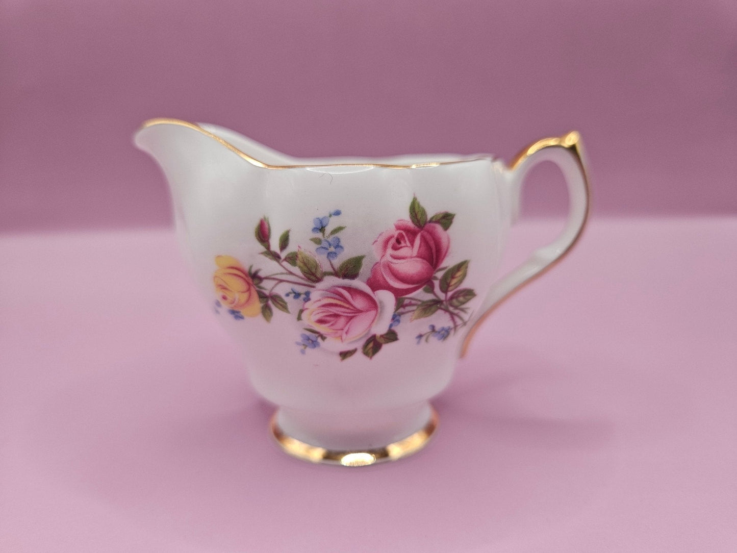 Vintage Queen Anne Creamer and Sugar Bowl Set – Floral Design with Gold Accents