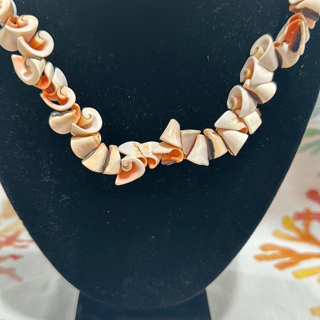 Vintage Spiral Carved Shell Necklace - Handmade Coastal Jewelry