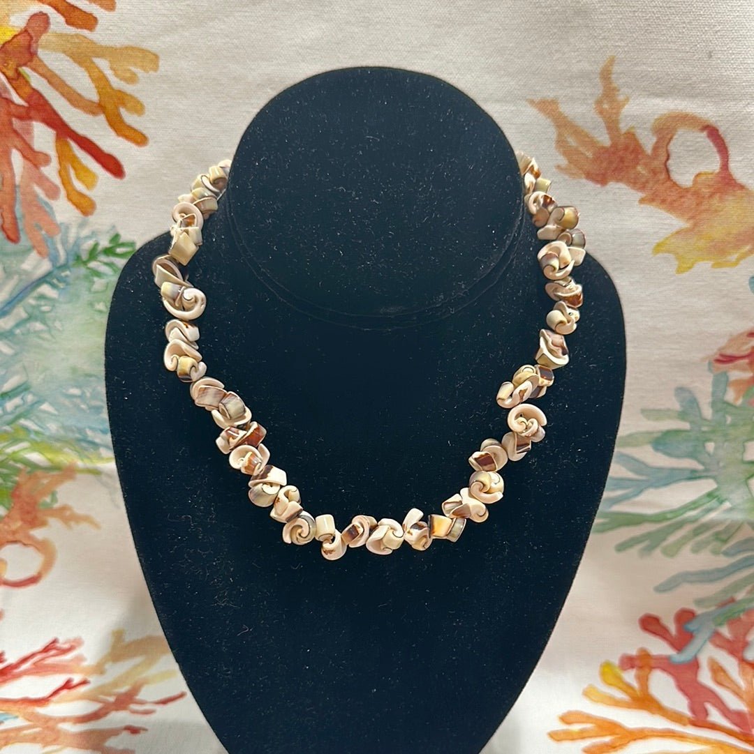 Vintage Spiral Carved Shell Necklace - Handmade Coastal Jewelry