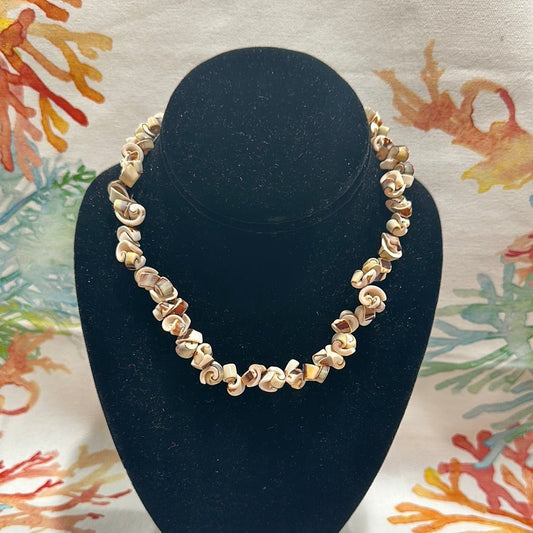 Vintage Spiral Carved Shell Necklace - Handmade Coastal Jewelry