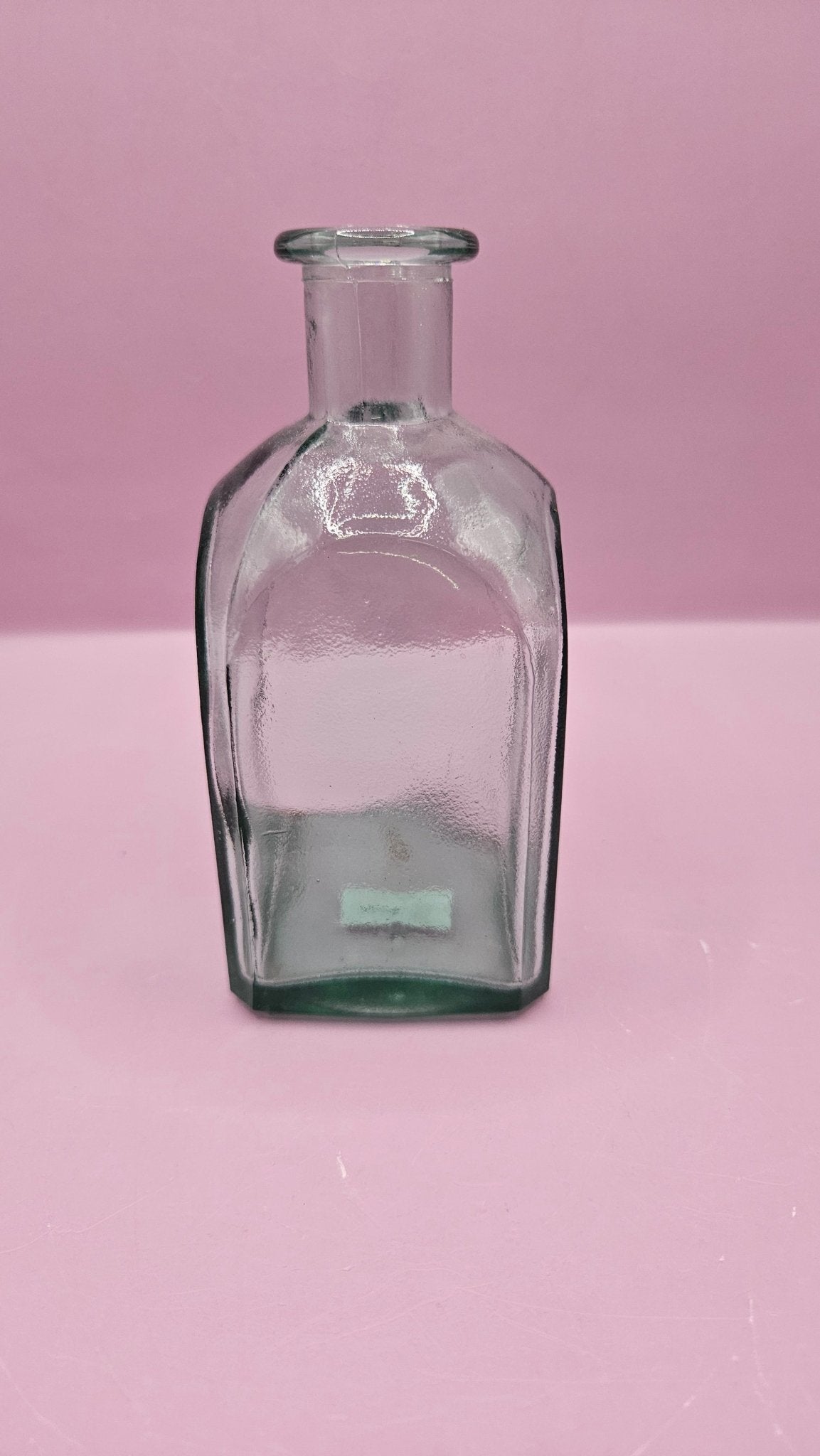 Vintage Square Glass Bottles  – Available in Clear, Green, Pink, Red, Blue, Teal – 5.5" Tall