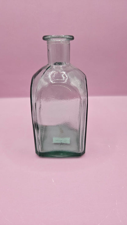 Vintage Square Glass Bottles  – Available in Clear, Green, Pink, Red, Blue, Teal – 5.5" Tall