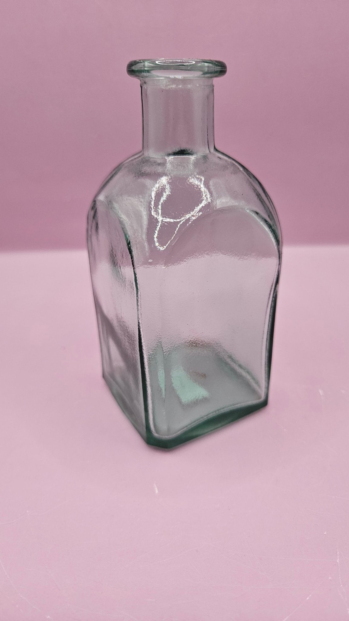 Vintage Square Glass Bottles  – Available in Clear, Green, Pink, Red, Blue, Teal – 5.5" Tall