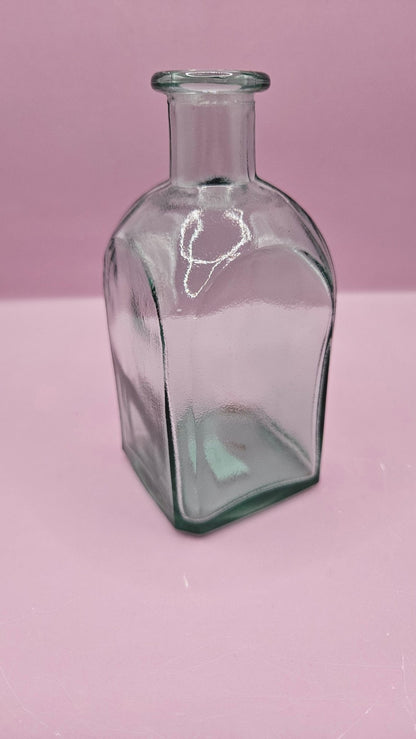 Vintage Square Glass Bottles  – Available in Clear, Green, Pink, Red, Blue, Teal – 5.5" Tall