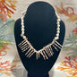 Vintage White and Brown Spiked Shell Necklace - Handmade Coastal Jewelry