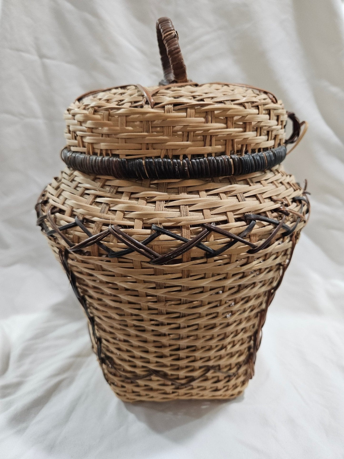 Vintage Woven Lidded Wicker Basket