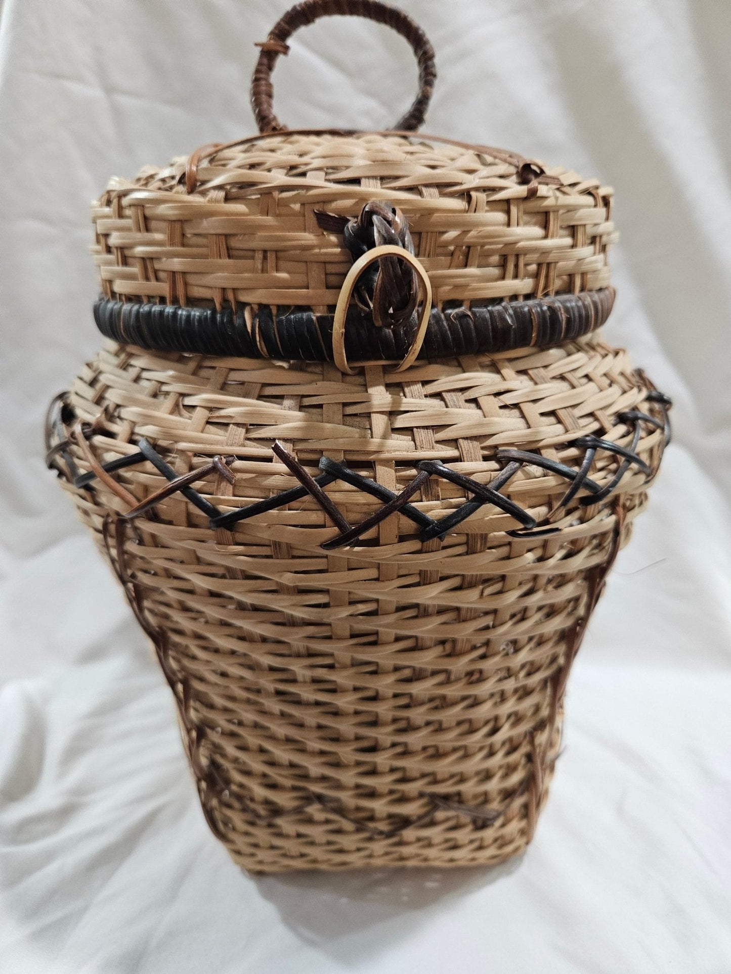 Vintage Woven Lidded Wicker Basket