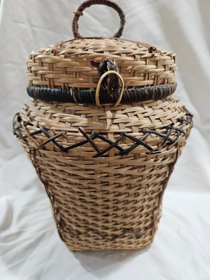 Vintage Woven Lidded Wicker Basket