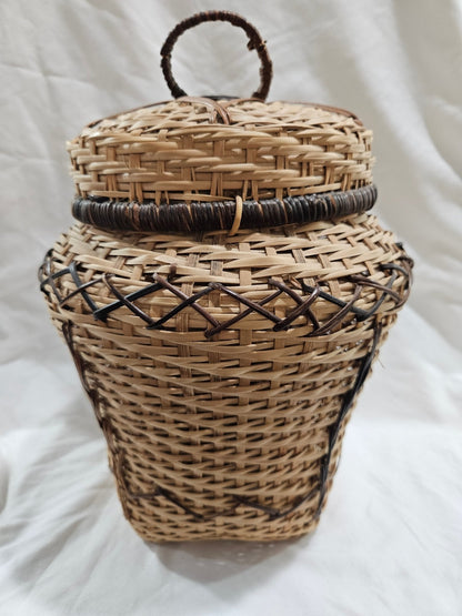 Vintage Woven Lidded Wicker Basket