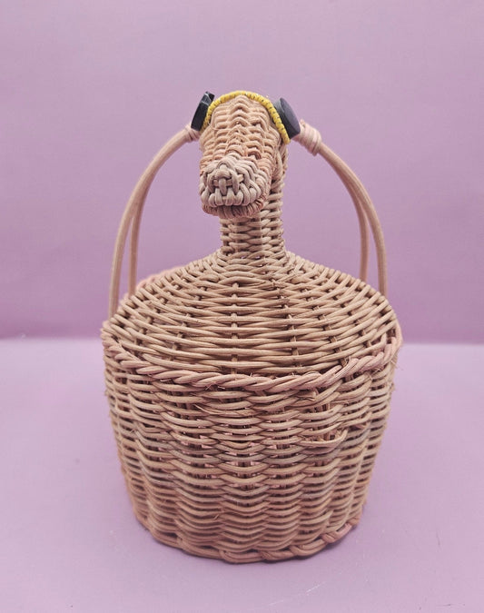 Vintage Woven Wicker Duck Basket – 6.25" x 7.25" – Rustic Farmhouse Decor