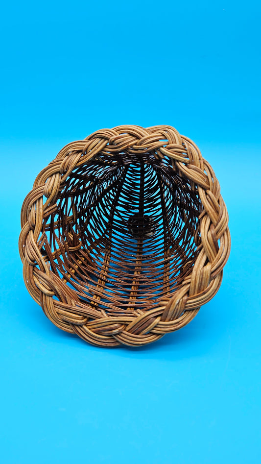 Woven Rattan Cornucopia Basket – Vintage Decorative Collectible Accent