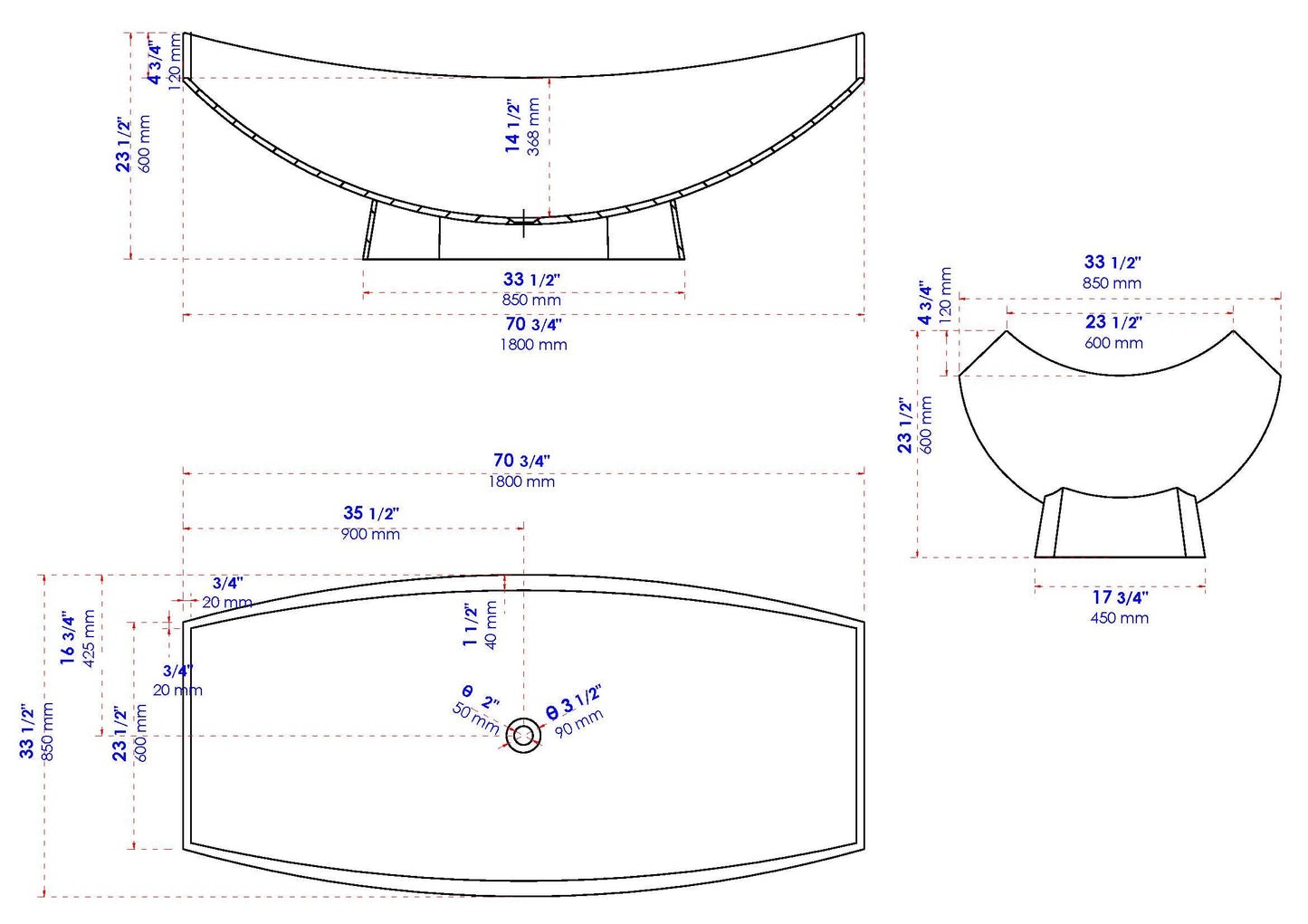 ALFI brand  AB9992 White Matte 71" Solid Surface Resin Free Standing Hammock Style Bathtub