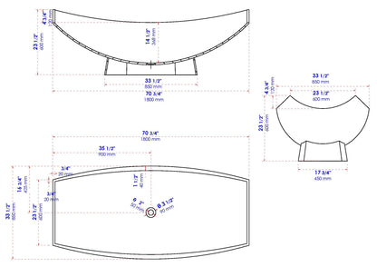 ALFI brand  AB9992 White Matte 71" Solid Surface Resin Free Standing Hammock Style Bathtub
