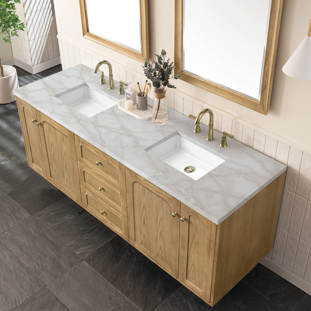 Laurent 72" Double Vanity Cabinet, Light Natural Oak