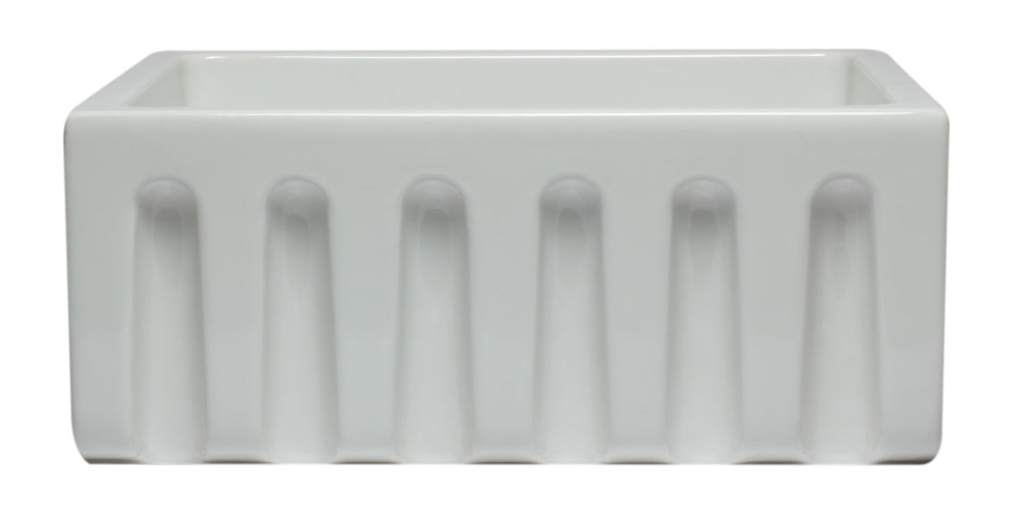 ALFI brand AB2418HS AB2418HS-B 24 inch Biscuit Reversible Smooth / Fluted Single Bowl Fireclay Farm Sink