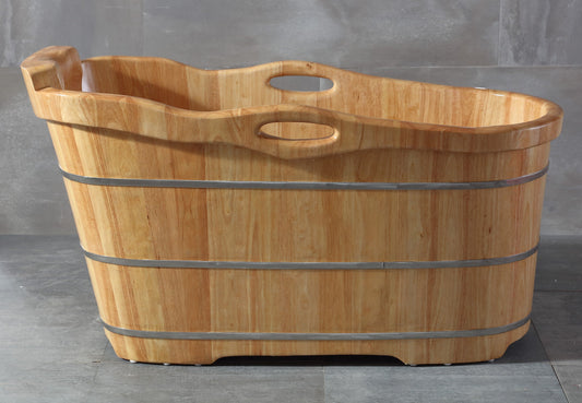 ALFI brand  AB1187 57" Free Standing Rubber Wooden Soaking Bathtub with Headrest
