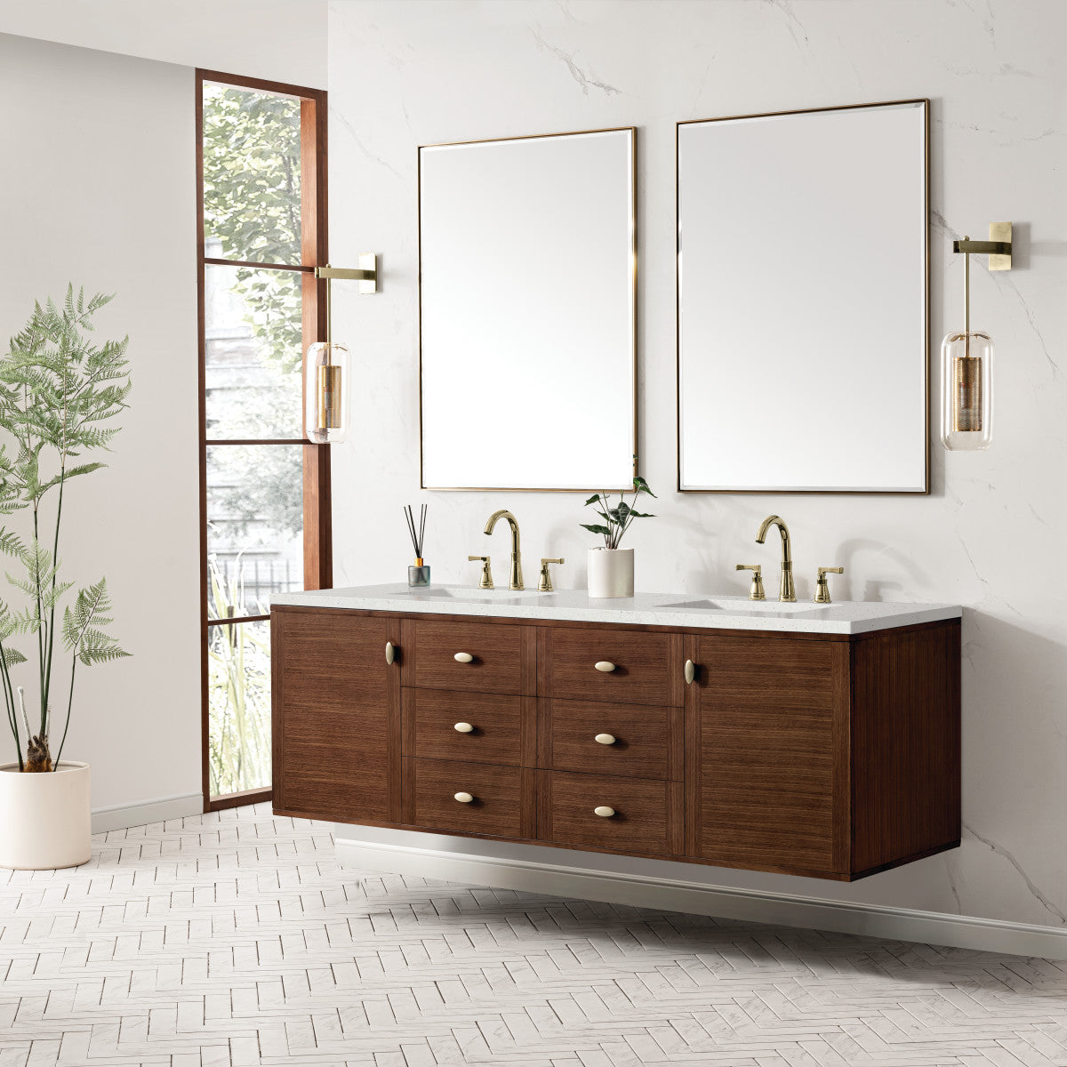 Amberly 72" Double Vanity Cabinet, Mid-Century Walnut