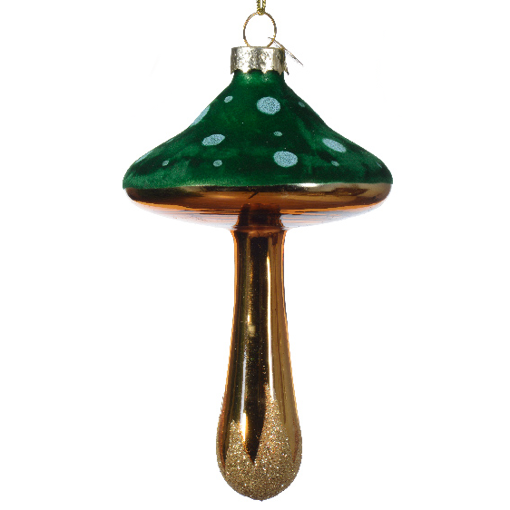 Gold Stem Glass Mushroom Ornament -