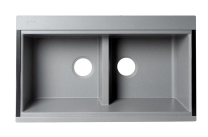 ALFI brand AB3418DBUM 33" Granite Composite Workstation Step Rim Double Bowl Undermount Sink with Accessories