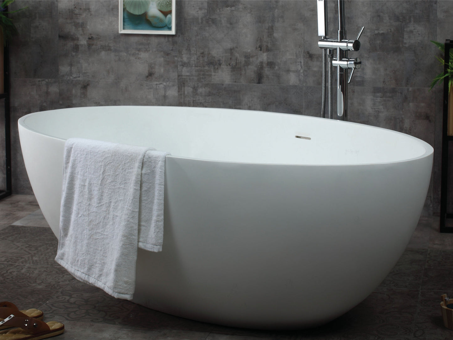 ALFI brand  AB9941 67" White Oval Solid Surface Smooth Resin Soaking Bathtub