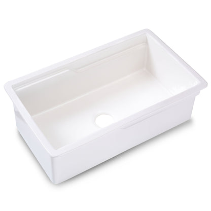 ALFI brand ABFS3219SUD ABFS3219SUD-W  White 32" x 19" Workstation Step Rim Single Bowl Fireclay Undermount / Drop In Kitchen Sink