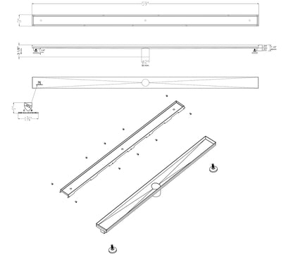 ALFI brand ABLD59A ABLD59A 59" Stainless Steel Linear Shower Drain with No Cover