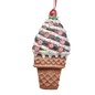 Decorative ice cream cone ornament with colorful sprinkles on a white background