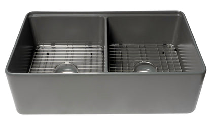ALFI brand ABFS3320D Workstation 33" x 20" Double Bowl Step Rim Fireclay Farm Sink with Accessories