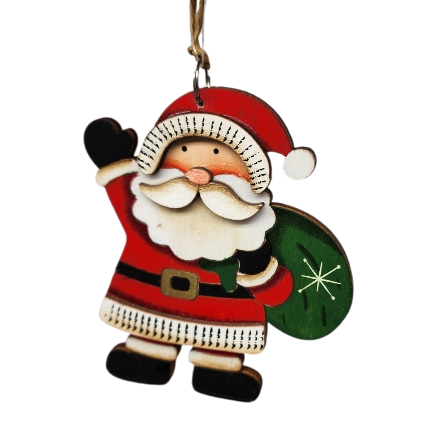 Rustic Wooden Ornament - Santa with a Bag of Toys