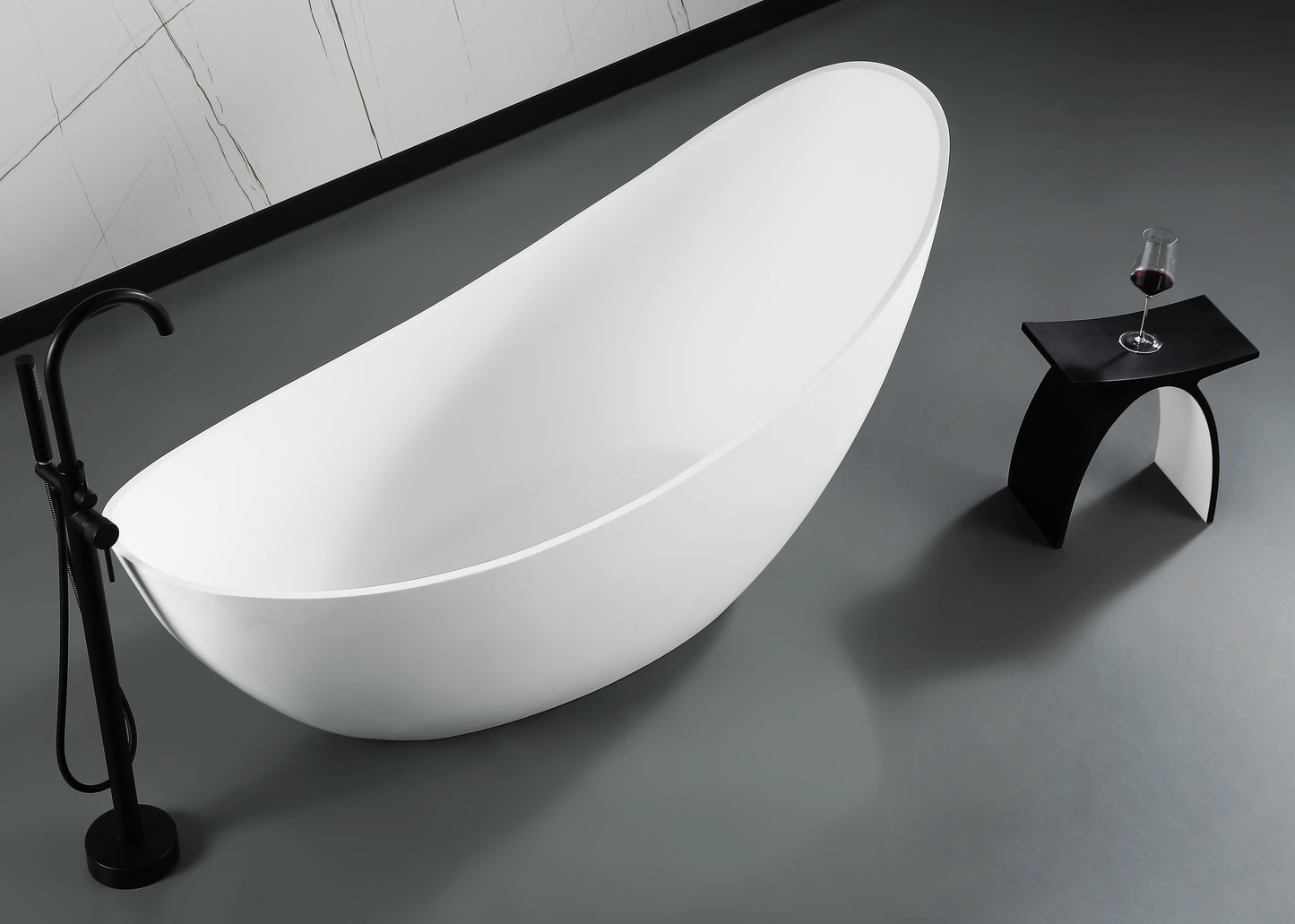 ALFI brand  ABST77BM Black Matte Arched Solid Surface Resin Bathroom / Shower Stool