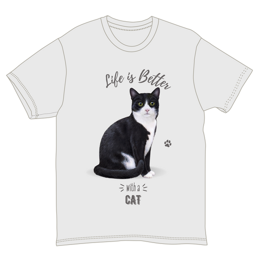 Life is Better with a Black and white cat T-Shirt -