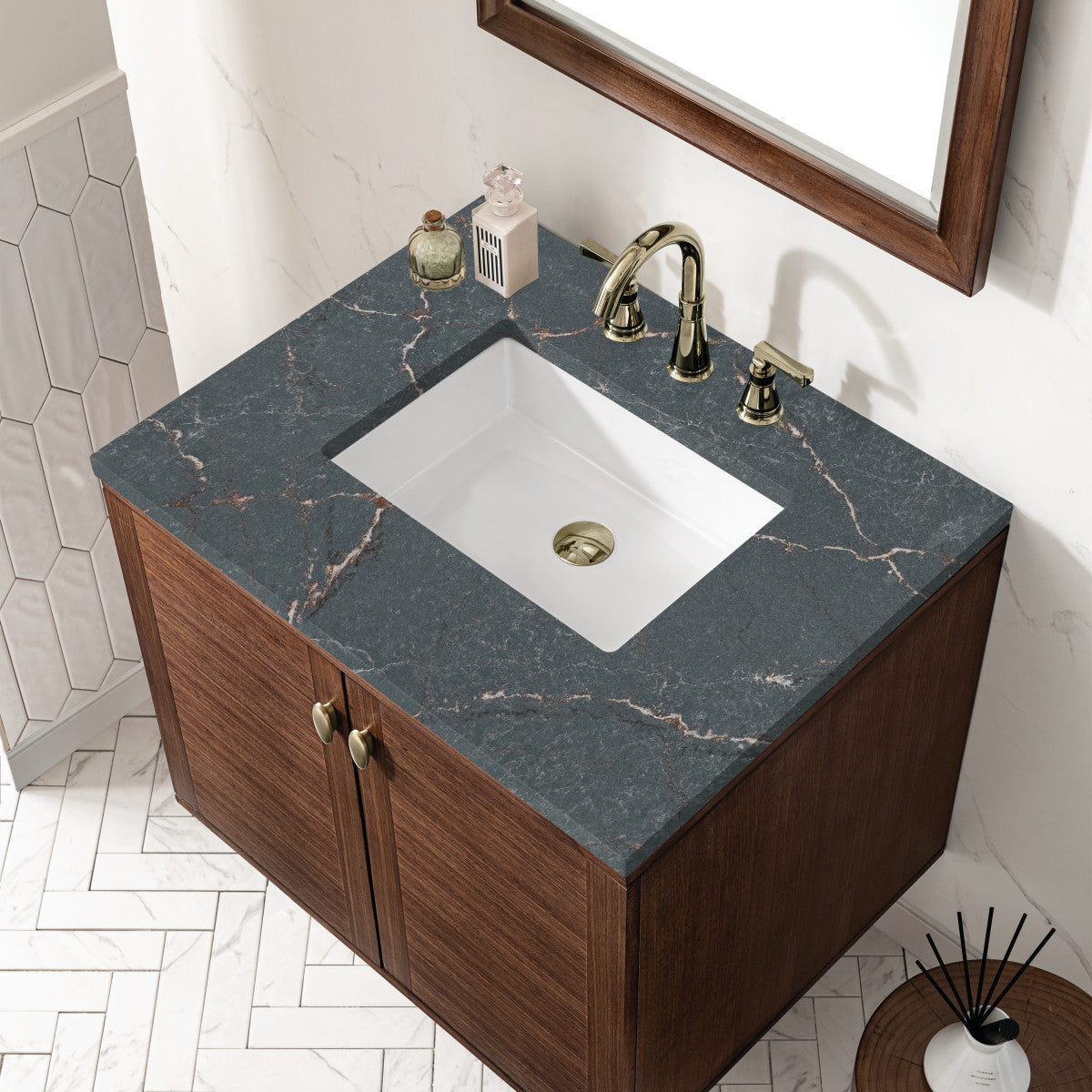 Amberly 30" Single Vanity Cabinet, Mid-Century Walnut