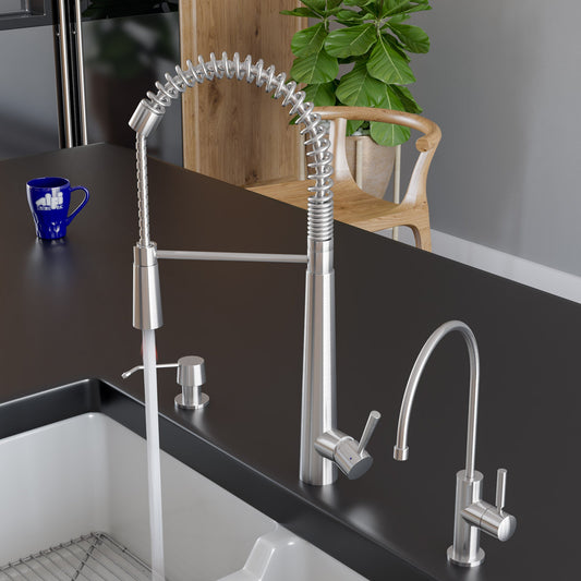 ALFI brand  AB2039 Solid Stainless Steel Commercial Spring Kitchen Faucet