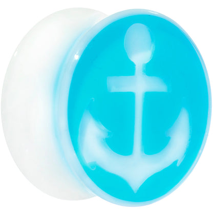 Clear Acrylic Double Flare Turquoise Blue Anchor Saddle Plug Set 6mm to 20mm