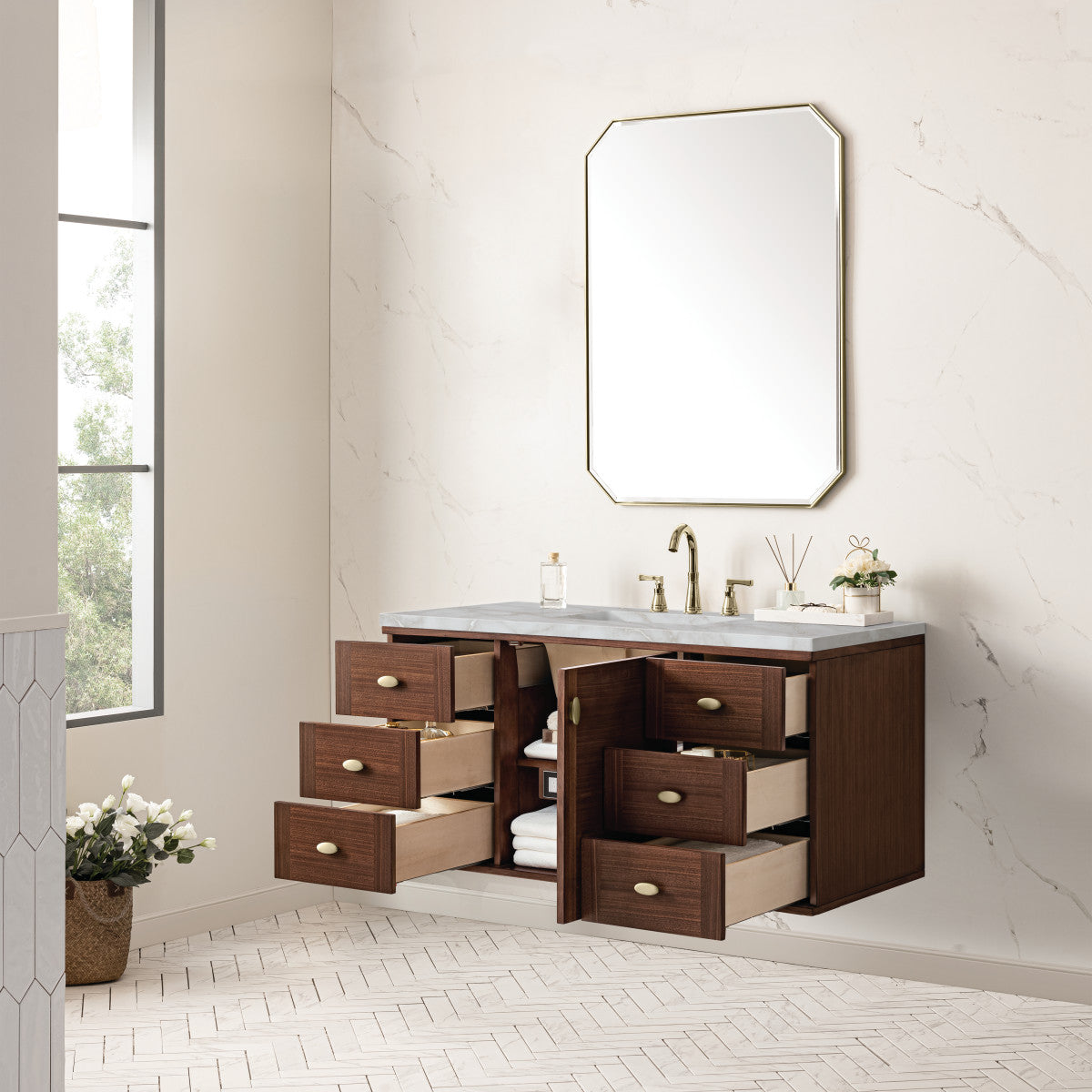 Amberly 48" Single Vanity Cabinet, Mid-Century Walnut