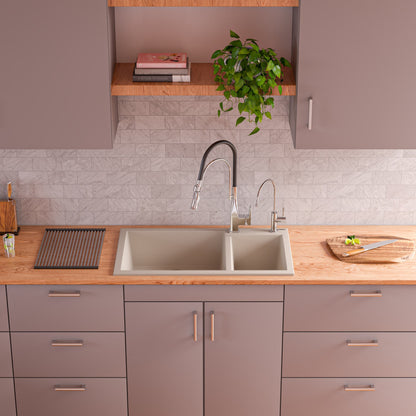 ALFI brand AB3319DI 34" Double Bowl Drop In Granite Composite Kitchen Sink