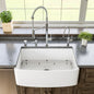 ALFI brand ABFC3020 ABFC3020-W White Smooth Curved Apron 30" x 20" Single Bowl Fireclay Farm Sink with Grid