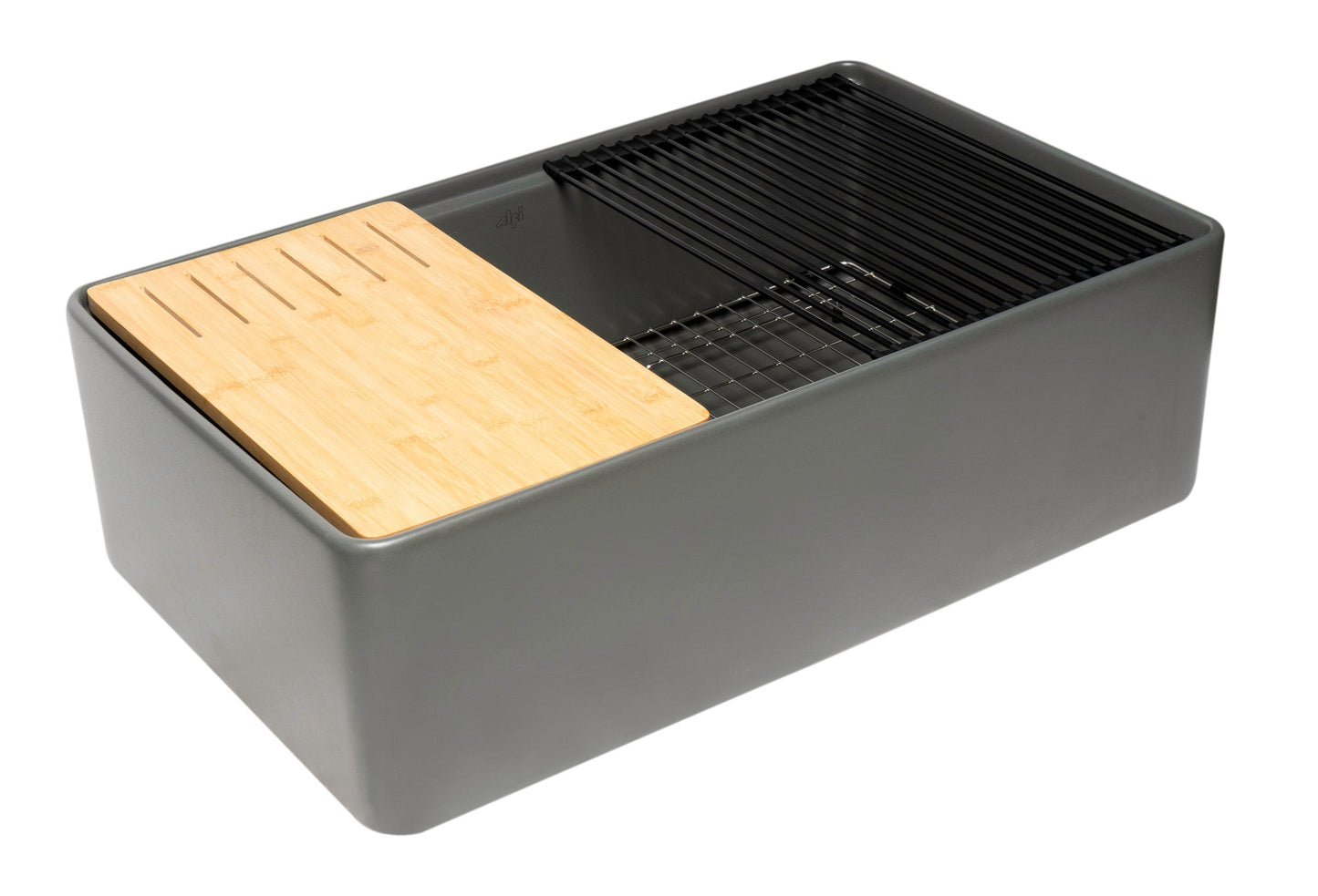 ALFI brand ABFS3320S Workstation 33" x 20" Single Bowl Step Rim Fireclay Farm Sink with Accessories