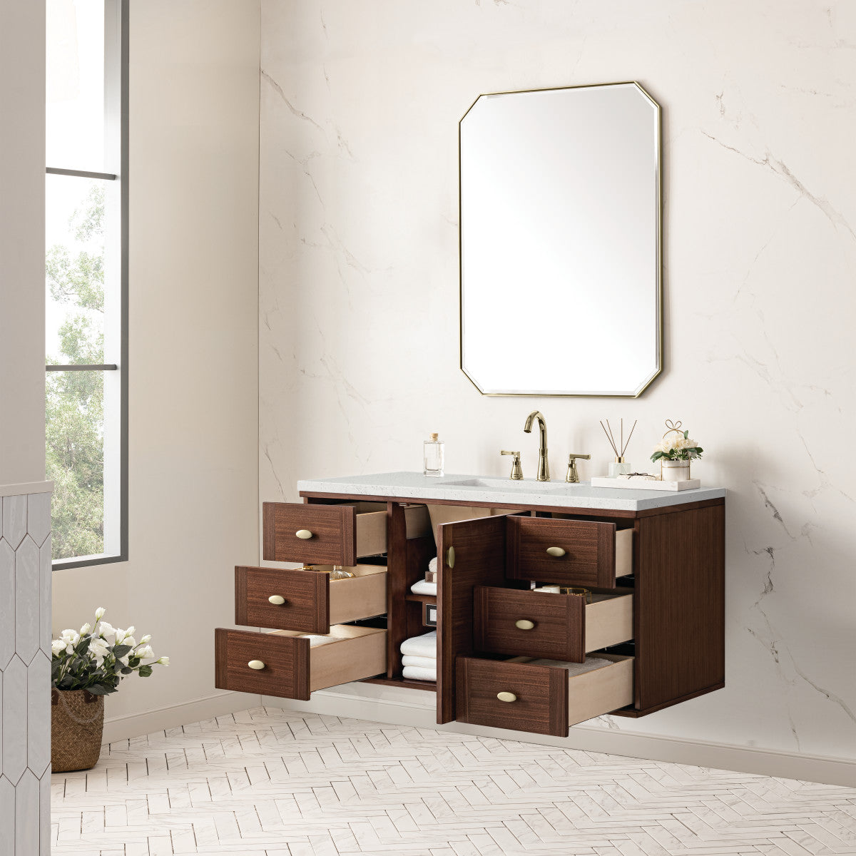 Amberly 48" Single Vanity Cabinet, Mid-Century Walnut