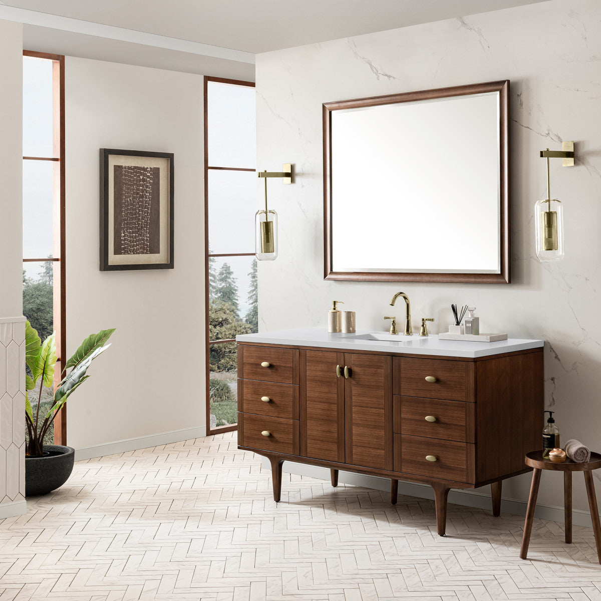 Amberly 60" Single Vanity Cabinet, Mid-Century Walnut
