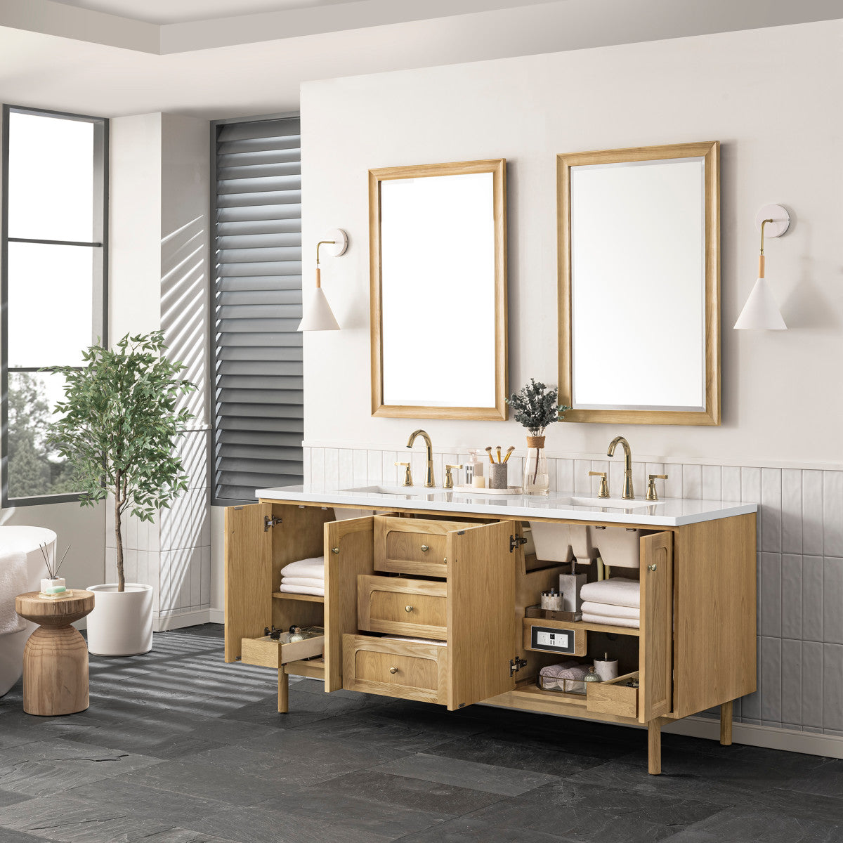 Laurent 72" Double Vanity Cabinet, Light Natural Oak