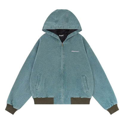 Retro Hooded Jacket with Washed and Worn Finish