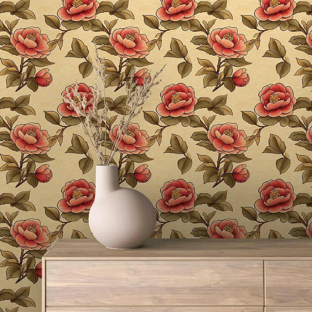 Coral Bloom Chinoiserie Wallpaper