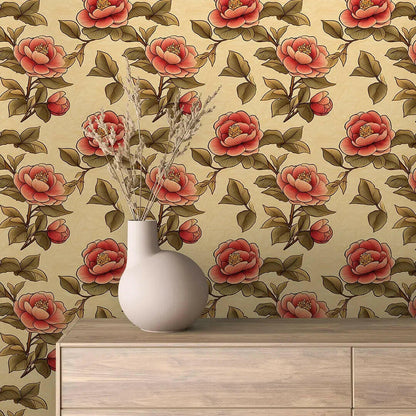 Coral Bloom Chinoiserie Wallpaper