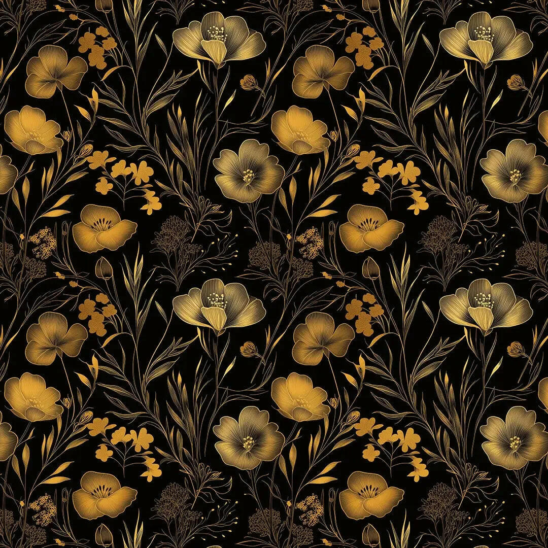 Golden Noir Floral Tapestry